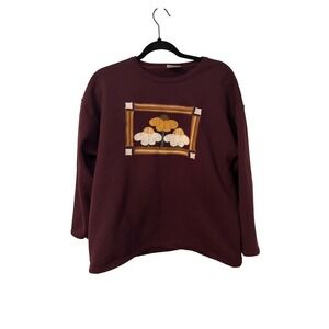 Vintage Sweatshirt Women Large Burgundy Floral Applique NuBlend Pullover
